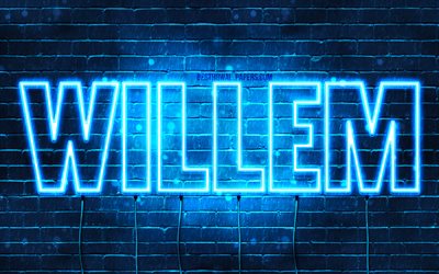 Willem, 4k, wallpapers with names, Willem name, blue neon lights, Happy Birthday Willem, popular dutch male names, picture with Willem name