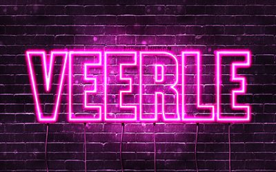 Veerle, 4k, fonds d&#39;&#233;cran avec noms, noms f&#233;minins, nom Veerle, n&#233;ons violets, joyeux anniversaire Veerle, pr&#233;noms f&#233;minins n&#233;erlandais populaires, photo avec nom Veerle