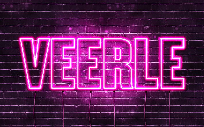 Veerle, 4k, fonds d&#39;&#233;cran avec noms, noms f&#233;minins, nom Veerle, n&#233;ons violets, joyeux anniversaire Veerle, pr&#233;noms f&#233;minins n&#233;erlandais populaires, photo avec nom Veerle