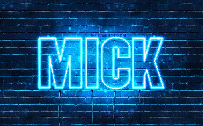 mick, 4k, tapeten mit namen, mick name, blaue neonlichter, happy birthday mick, beliebte niederl&#228;ndische m&#228;nnliche namen, bild mit mick namen
