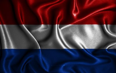 Bandiera olandese, 4K, bandiere ondulate di seta, paesi europei, simboli nazionali, bandiera dei Paesi Bassi, bandiere in tessuto, bandiera olandese, arte 3D, Paesi Bassi, Europa, bandiera 3D Paesi Bassi