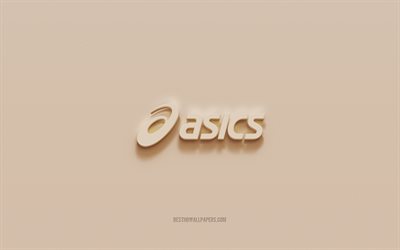 Asics logo, brown plaster background, Asics 3d logo, brands, Asics emblem, 3d art, Asics