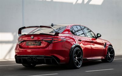 2020, Alfa Romeo Giulia GTA, retrovisor, exterior, sedan esportivo vermelho, tuning Giulia, carros esportivos italianos, Alfa Romeo