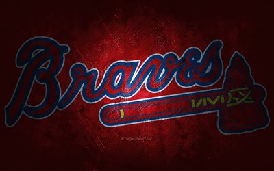 Atlanta Braves, American baseball team, red stone background, Atlanta Braves logo, grunge art, MLB, baseball, USA, Atlanta Braves emblem