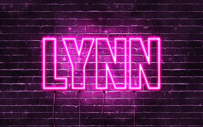 Lynn, 4k, pap&#233;is de parede com nomes, nomes femininos, nome Lynn, luzes de n&#233;on roxas, Feliz Anivers&#225;rio Lynn, nomes femininos holandeses populares, foto com o nome Lynn