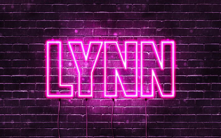 Lynn, 4k, isimlerle duvar kağıtları, kadın isimleri, Lynn adı, mor neon ışıklar, Mutlu Yıllar Lynn, pop&#252;ler Hollandalı kadın isimleri, Lynn adıyla resim