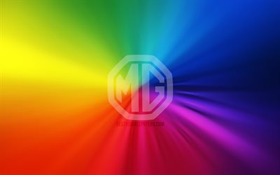 Logotipo da MG, 4k, v&#243;rtice, planos de fundo do arco-&#237;ris, criativo, arte, marcas de carros, MG