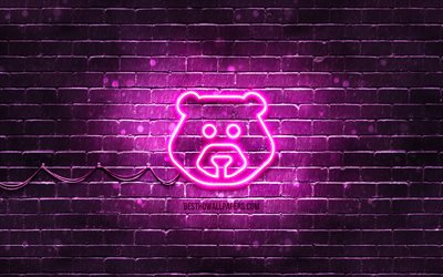 Bear neon icon, 4k, purple background, neon symbols, Bear, creative, neon icons, Bear sign, animals signs, Bear icon, animals icons
