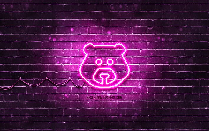 Icono de ne&#243;n de oso, 4k, fondo p&#250;rpura, s&#237;mbolos de ne&#243;n, oso, creativo, iconos de ne&#243;n, signo de oso, signos de animales, icono de oso, iconos de animales