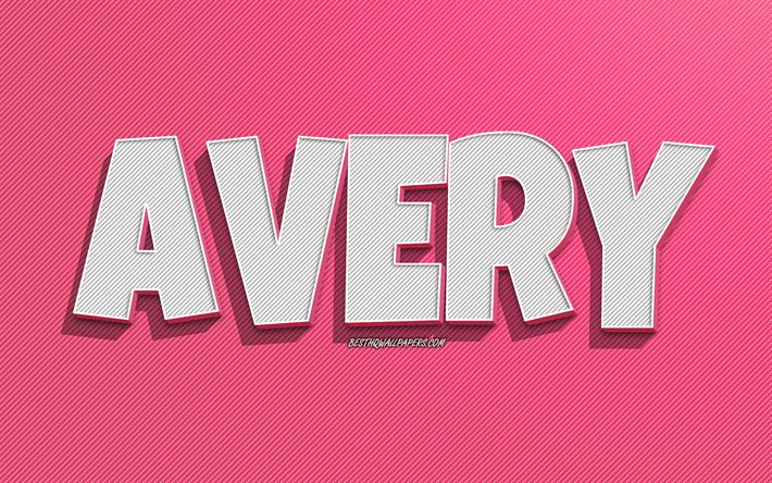 Avery, fond de lignes roses, fonds d&#39;&#233;cran avec noms, nom Avery, noms f&#233;minins, carte de voeux Avery, dessin au trait, photo avec nom Avery