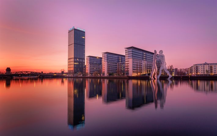 Berlin, 4K, sunset, modern buildings, cityscapes, german cities, Germany, Europe