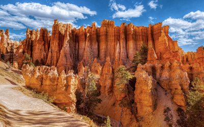 Bryce Canyon National Park, 4k, monuments am&#233;ricains, falaises, d&#233;sert, &#233;t&#233;, USA, Am&#233;rique Latine