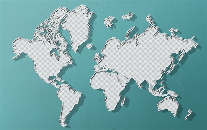 white retro world map, blue retro background, world map concepts, continents, world map