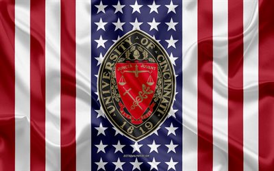 Emblema dell&#39;Universit&#224; di Cincinnati, bandiera americana, logo dell&#39;Universit&#224; di Cincinnati, Cincinnati, Ohio, USA, Universit&#224; di Cincinnati