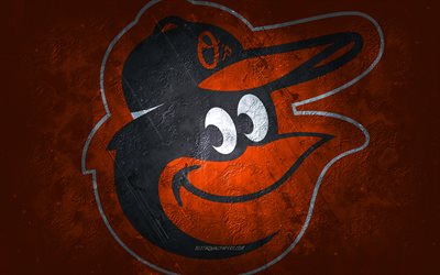 Baltimore Orioles, American baseball team, orange stone background, Baltimore Orioles logo, grunge art, MLB, baseball, USA, Baltimore Orioles emblem