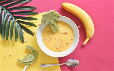 banana soup, healthy food, fruit soup, banana smoothie, food for kids, decorate food for kids, bananas