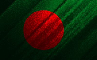 Bandiera del Bangladesh, astrazione multicolore, bandiera del mosaico del Bangladesh, Bangladesh, arte del mosaico, bandiera del Bangladesh