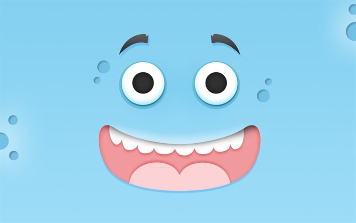 smile, happy face, blue background, creative