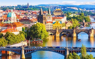 プラハ, チェコ共和国, カレル橋, 夏, 人目をひくユニークな造り