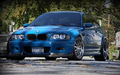 BMW M3, 4k, tuning, E46, blue M3, german cars, blue E46, BMW