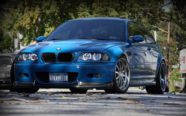 BMW M3, 4k, tuning, E46, blu M3, auto tedesche, blu E46, BMW