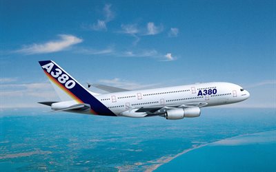 Airbus A380, flying airplane, passenger plane, A380, civil aviation, Airbus