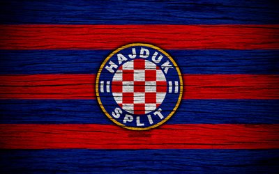 Hajduk Split, 4k, HNL, art, soccer, football, Croatia, FC Hajduk Split, wooden texture, logo, football club, Hajduk Split FC