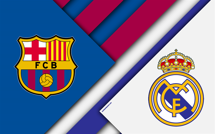 FC Barcelona vs Real Madrid, el clasico, 4k, logos, emblems, Spain standings, football, La Liga, Spain, Barcelona, Real Madrid