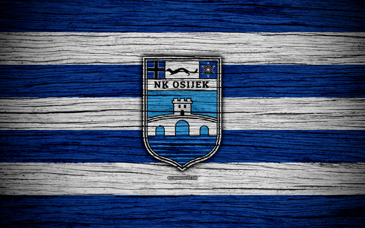 Osijek, 4k, HNL, la natura, soccer, calcio, Croatia, FC Osijek, wooden texture, logo, football club