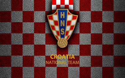 Croatia national football team, 4k, leather texture, emblem, logo, football, Croatia