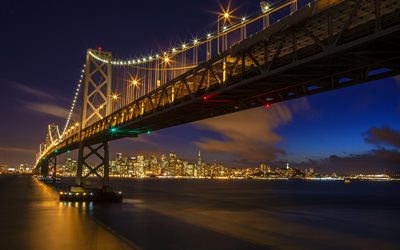 جسر البوابة الذهبية, 4k, خليج أوكلاند, nightscapes, سان فرانسيسكو, الولايات المتحدة الأمريكية, أمريكا