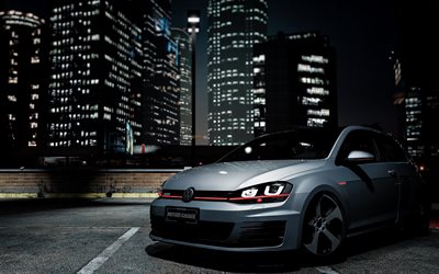 Volkswagen Golf GTI, 4k, MK7, tuning, night, parking, tunned Golf, VW Golf, Volkswagen