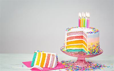 Buon Compleanno, candela, 7 anni, torta di compleanno, candele accese, cartolina
