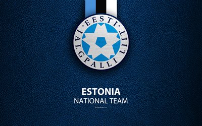 Estonia national football team, 4k, leather texture, emblem, logo, football, Estonia