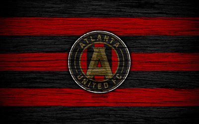 Atlanta United, 4k, MLS, wooden texture, Eastern Conference, football club, USA, Atlanta United FC, soccer, logo, FC Atlanta United