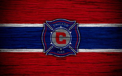 Chicago Fire, 4k, MLS, wooden texture, Eastern Conference, football club, USA, Chicago Fire FC, soccer, logo, FC Chicago Fire