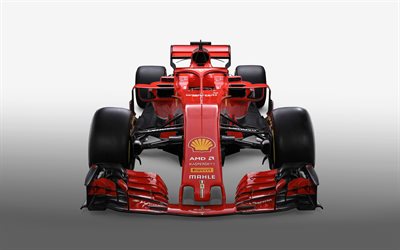 Ferrari SF71H, 2018, F1, Formula 1, front view, exterior, new racing car ferrari, new pilot protection, innovation, cockpit protection, Ferrari