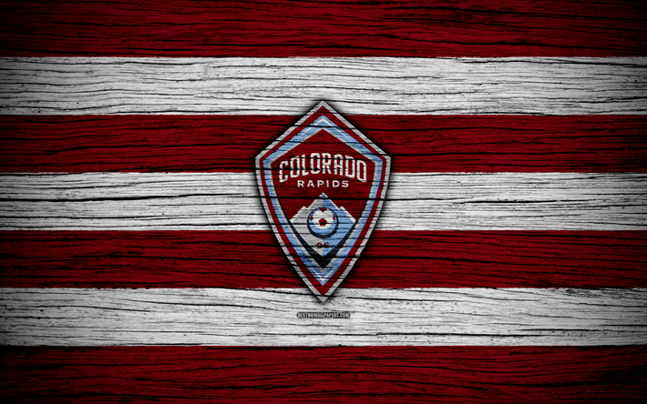 Colorado Rapids, 4k, MLS, textura de madeira, Confer&#234;ncia Oeste, clube de futebol, EUA, Colorado Rapids FC, futebol, logo, FC Colorado Rapids