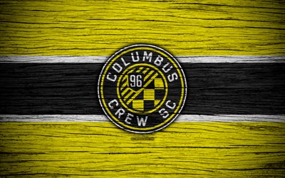 Columbus Crew, 4k, MLS, wooden texture, Eastern Conference, football club, USA, Columbus Crew FC, soccer, logo, FC Columbus Crew