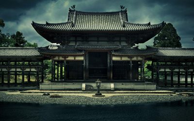 Templo japon&#234;s, lagoa, oriental arquitetura, templos, Jap&#227;o