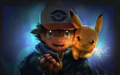 Ash Ketchum, Pikachu, art, Ash, Pokemon
