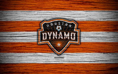 Houston Dynamo, 4k, MLS, wooden texture, Western Conference, football club, USA, Houston Dynamo FC, soccer, logo, FC Houston Dynamo
