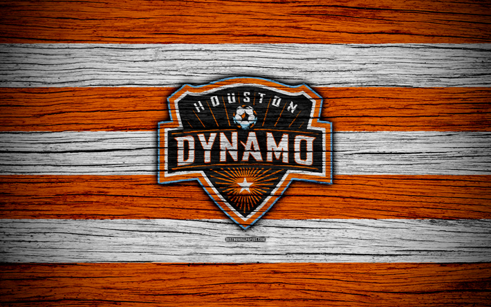 Al Dynamo de Houston, 4k, de la MLS, de madera de la textura, de la Conferencia Oeste, club de f&#250;tbol de estados UNIDOS, Houston Dynamo FC, el f&#250;tbol, el logotipo, el FC Dynamo de Houston