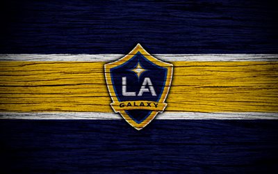 Los Angeles Galaxy, 4k, MLS, wooden texture, Western Conference, football club, USA, Los Angeles Galaxy FC, soccer, LA Galaxy, logo, FC Los Angeles Galaxy