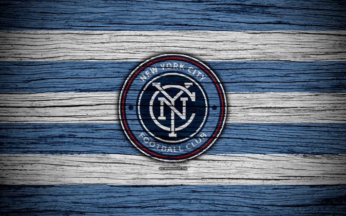 New York, 4k, MLS, di legno, texture, Eastern Conference, club di calcio, USA, New York City FC, calcio, logo