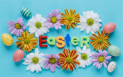 Easter, spring flowers, gerbera, easter eggs, spring holidays, decoration