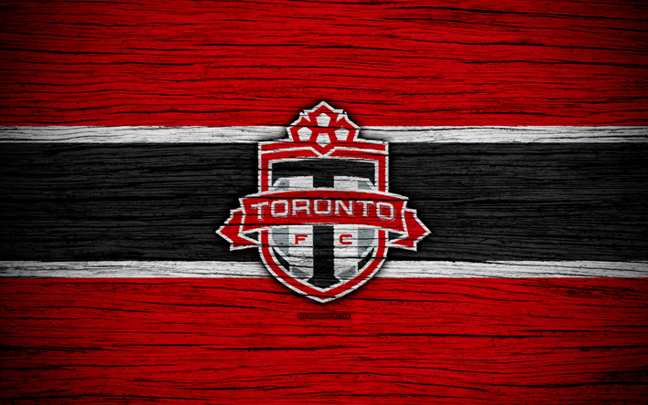 Toronto FC, 4k, MLS, textura de madeira, Confer&#234;ncia Leste, clube de futebol, Canada, Toronto, futebol, logo, FC de Toronto