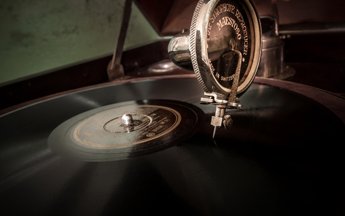 gramophone, vinyl records, old music player, retro things, music