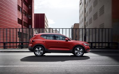 Volvo XC40, 2018, 4k, side view, new red XC40, compact crossover, Volvo