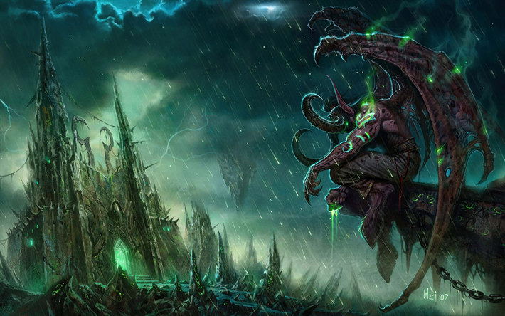 Illidan, warrior, rain, World of Warcraft, monster, WoW